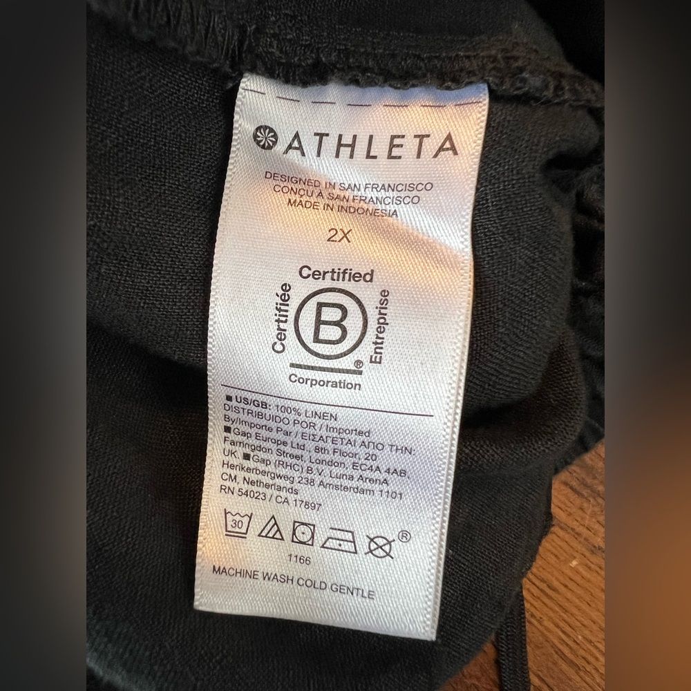 Athleta Retreat 100% Linen High Rise Wide Leg Pants Women’s Plus 2X Petite Black - Picture 6 of 13